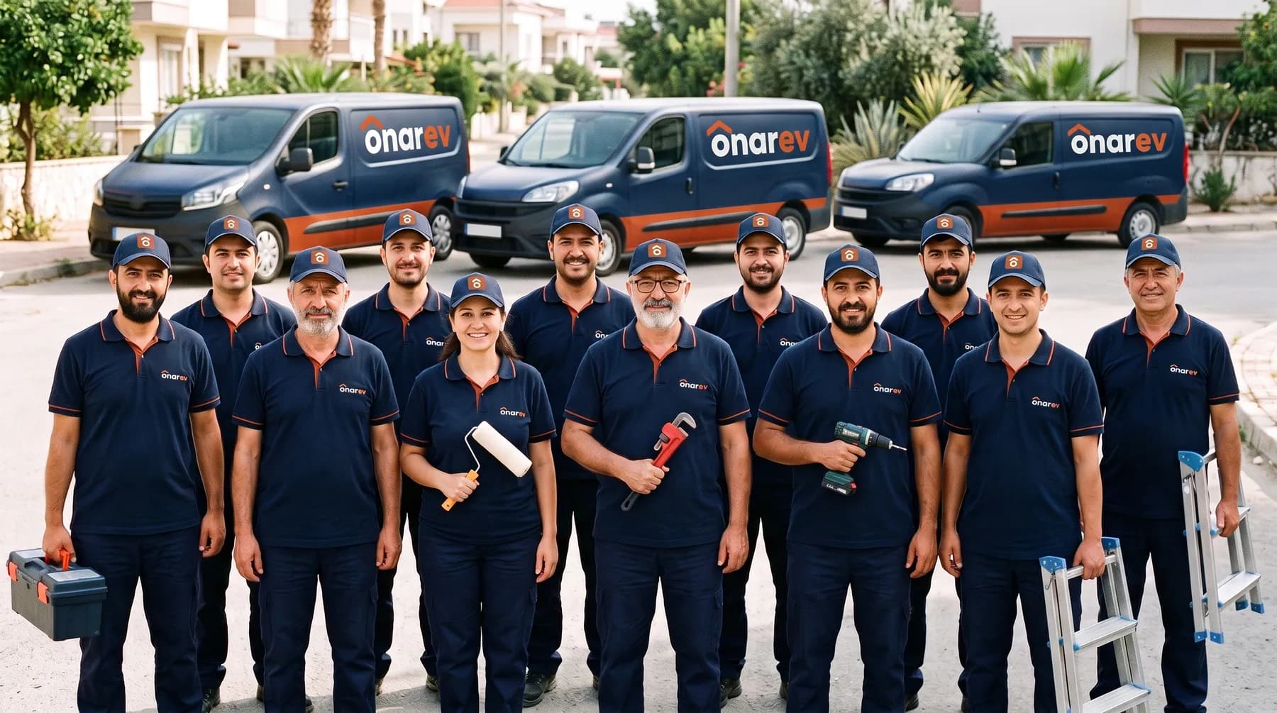 Onarev üniformalı ustalar araçlarının önünde (temsilî görsel)
